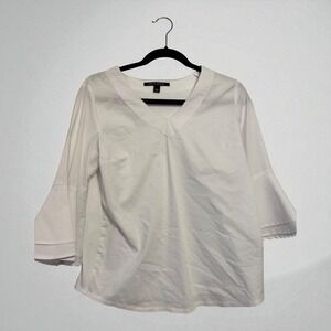 Zac & Rachel Womens White V-Neck‎ Bell Sleeve Blouse Size S